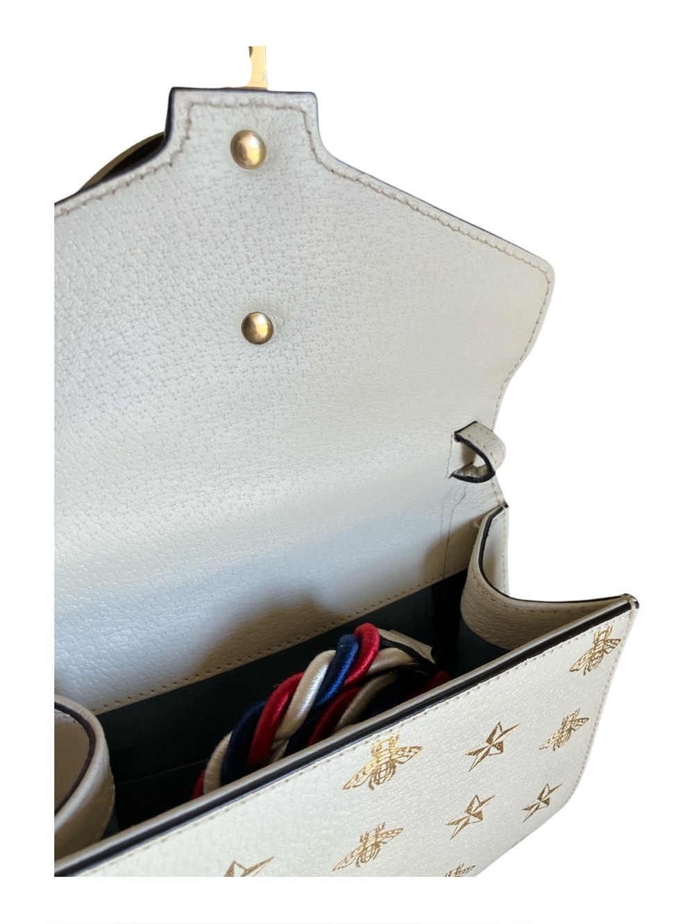Gucci Cream Leather Top Handle Satchel/Crossbody with Gold Bee & Star Accents- - Picture 4 of 10